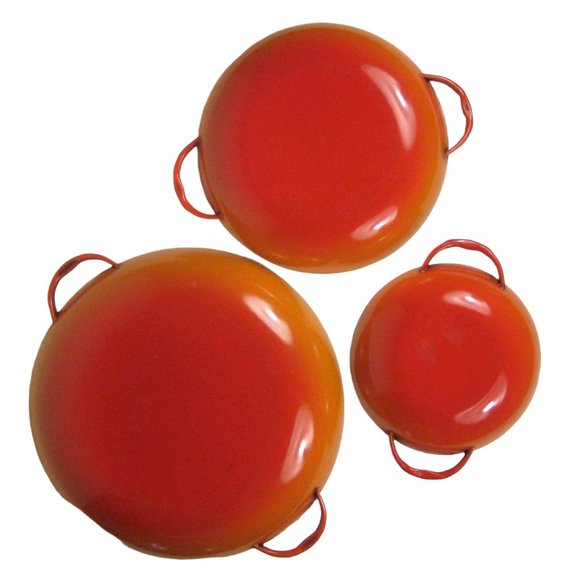 Set of 3 MCM Enamel Nesting Sauté Pans Orange Mid Century Modern CHIPS - Picture 8 of 13